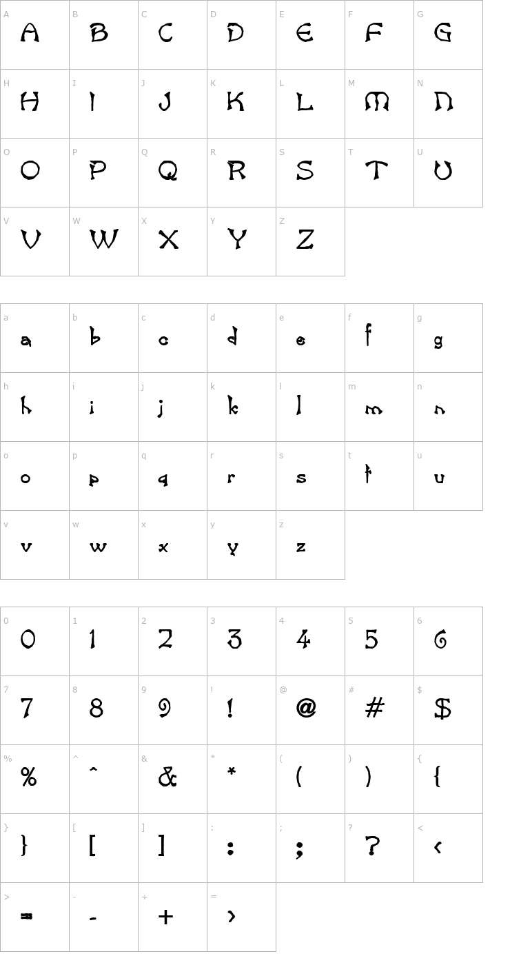 Character Map Bart Heavy Normal Font