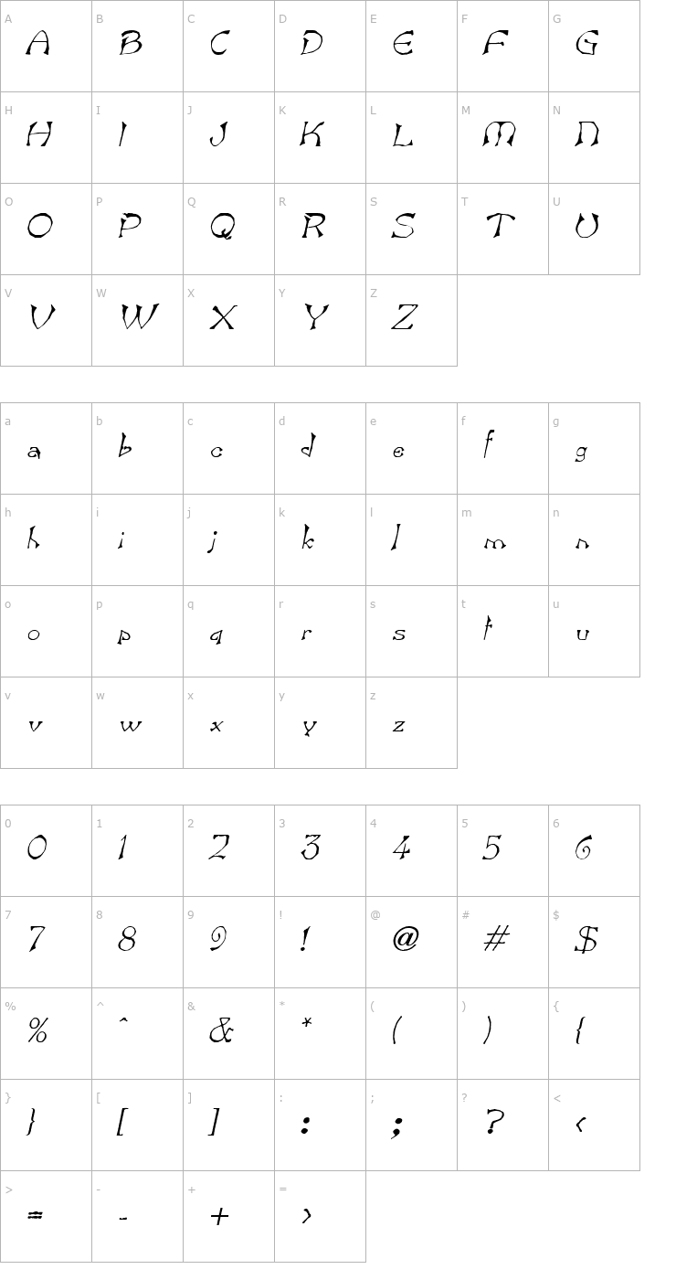 Character Map Bart Italic Font
