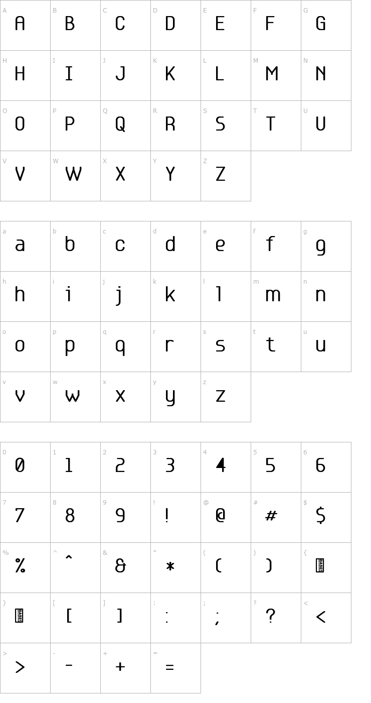 Character Map Base 5 Font