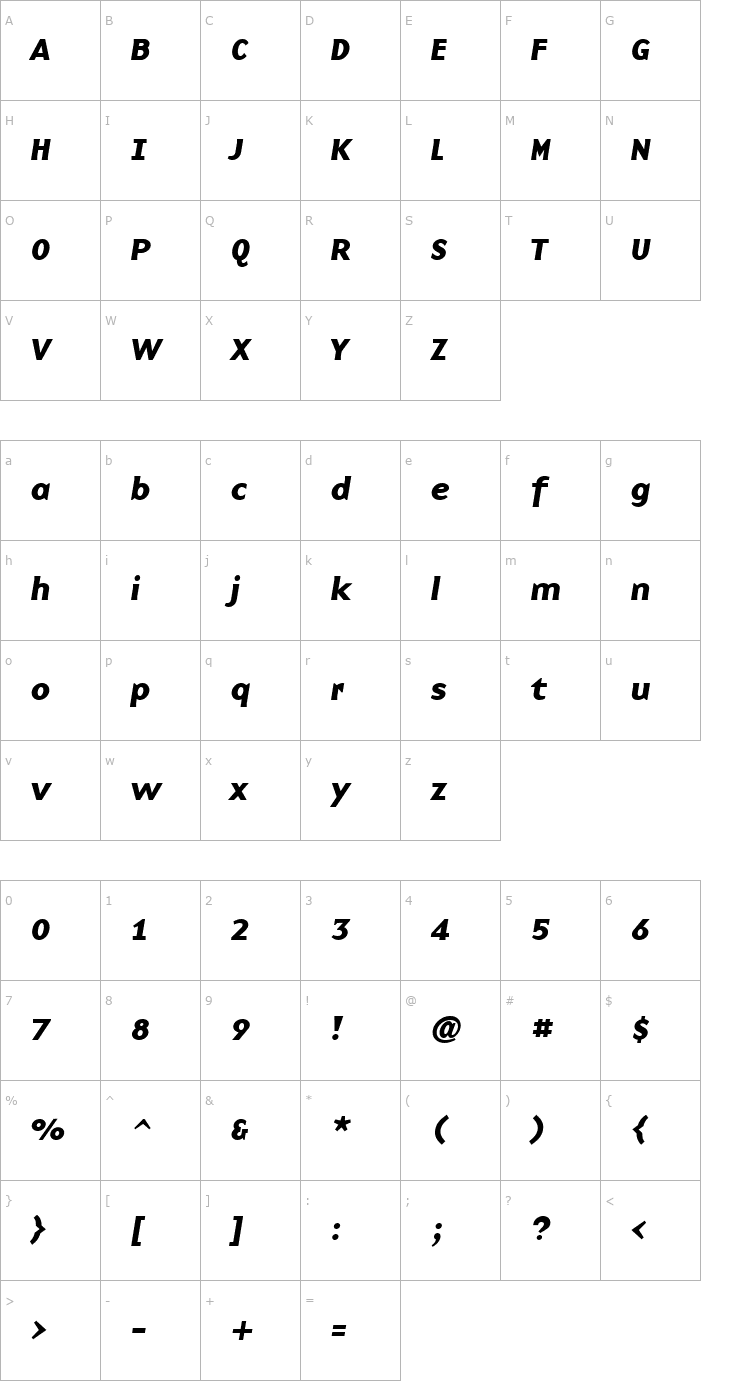 Character Map BaseNine Bold Italic Font