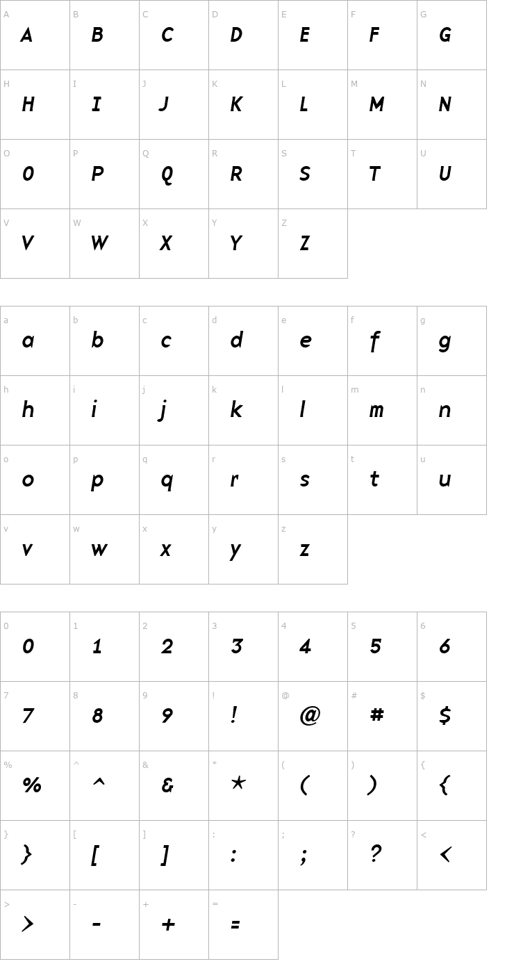 Character Map BaseNine Italic Font