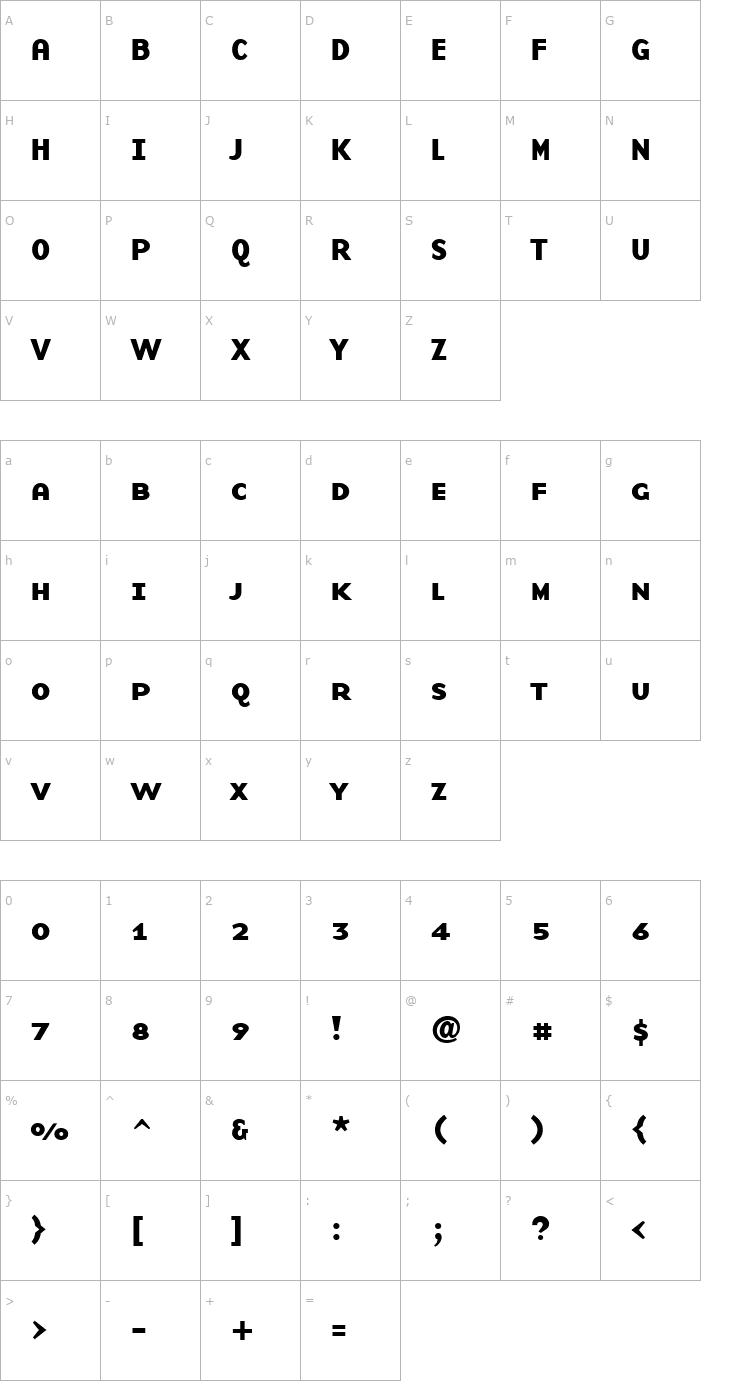 Character Map BaseNineSmallCaps Bold Font