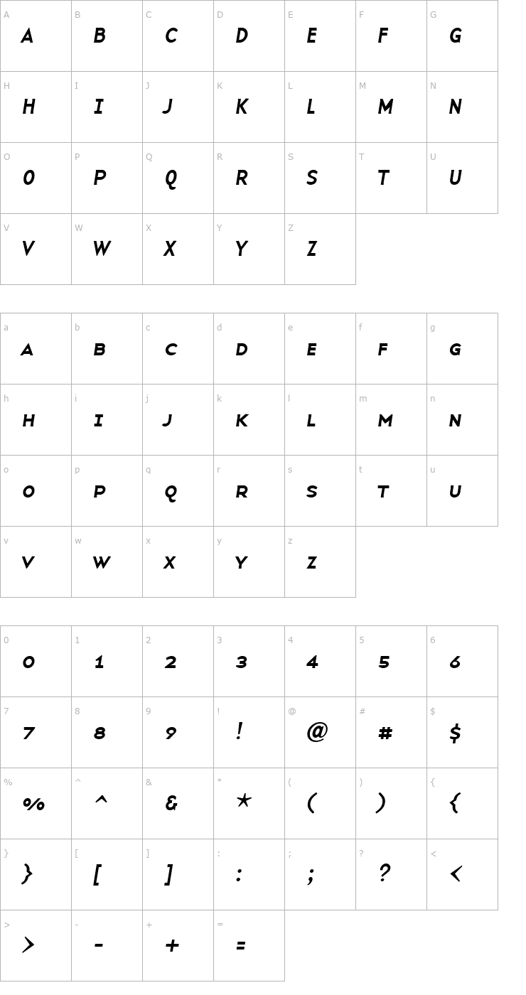 Character Map BaseNineSmallCaps Italic Font