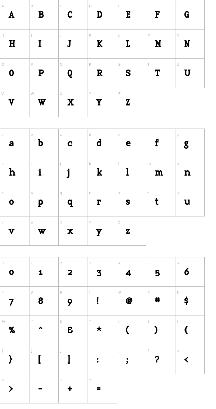 Character Map BaseTwelveSerif, Bold Font