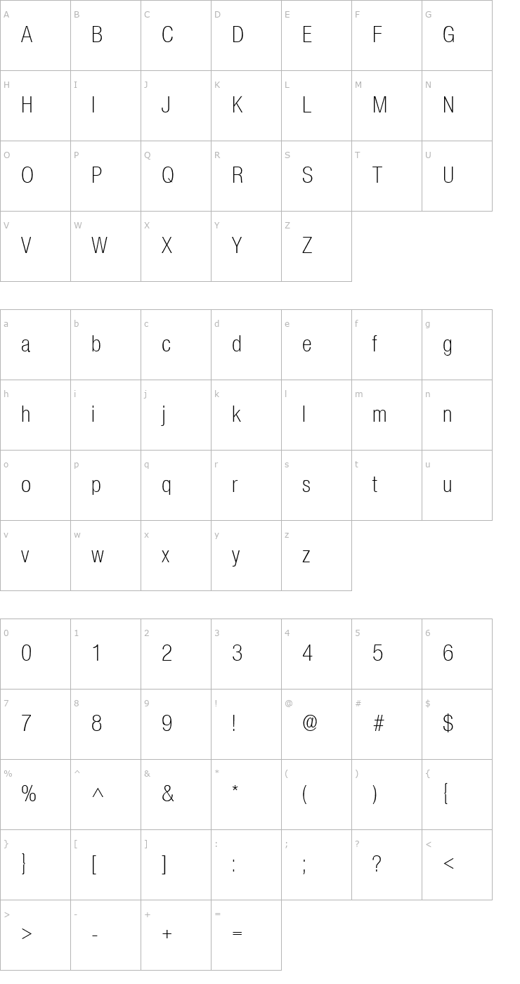 Character Map Basic Sans Light SF Font