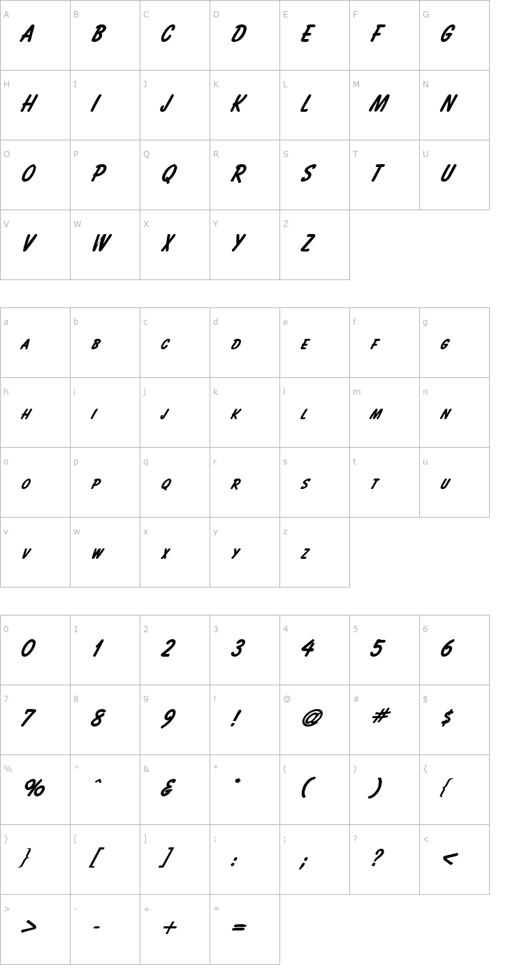 Character Map Bassett BoldItalic Font