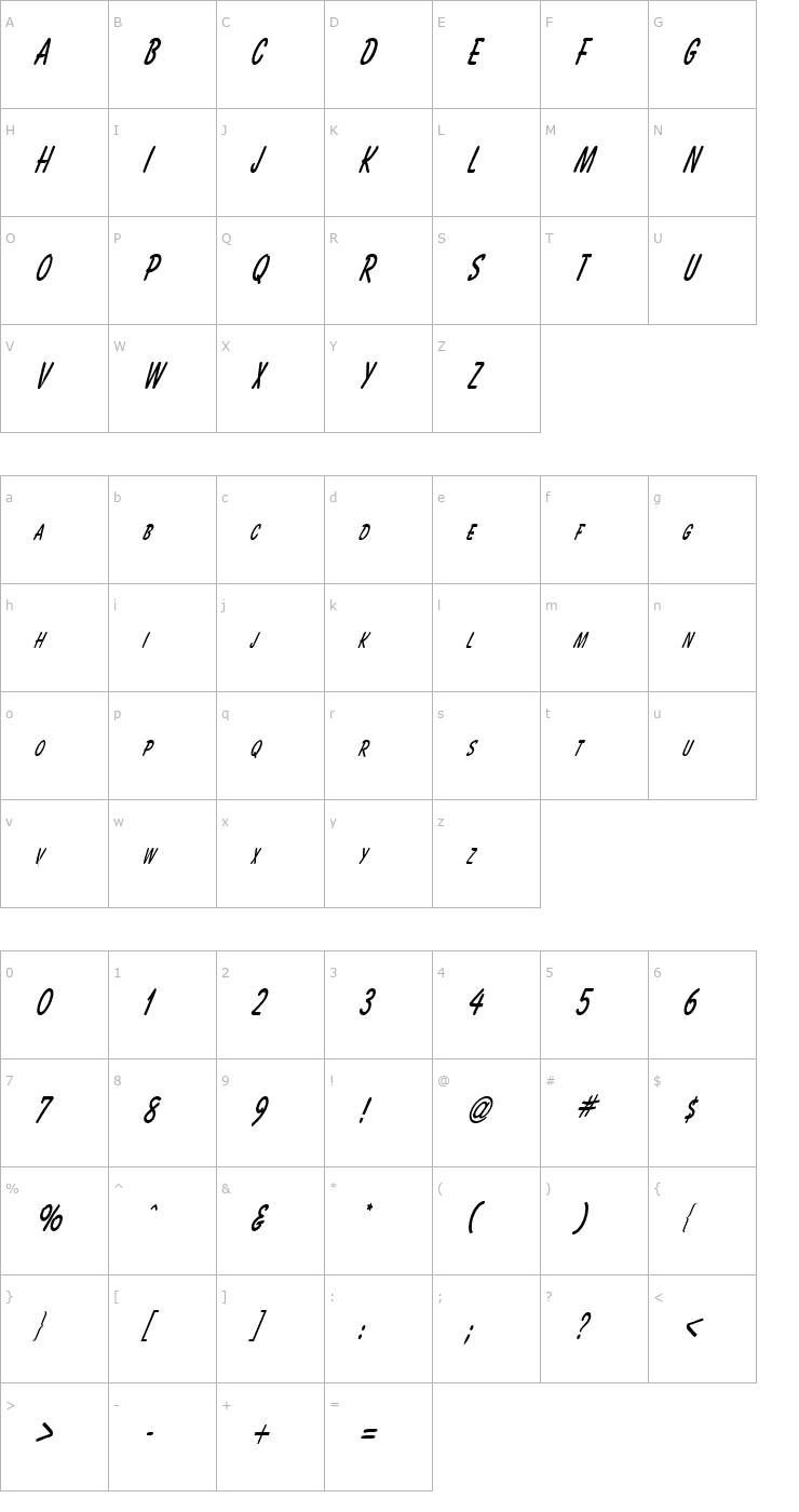 Character Map Bassett Thin Italic Font