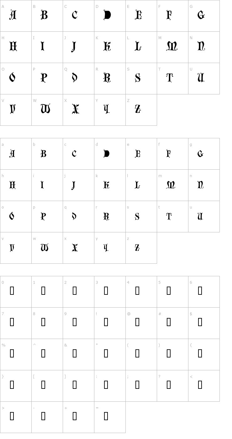 Character Map BastogneSCapsSSK Font