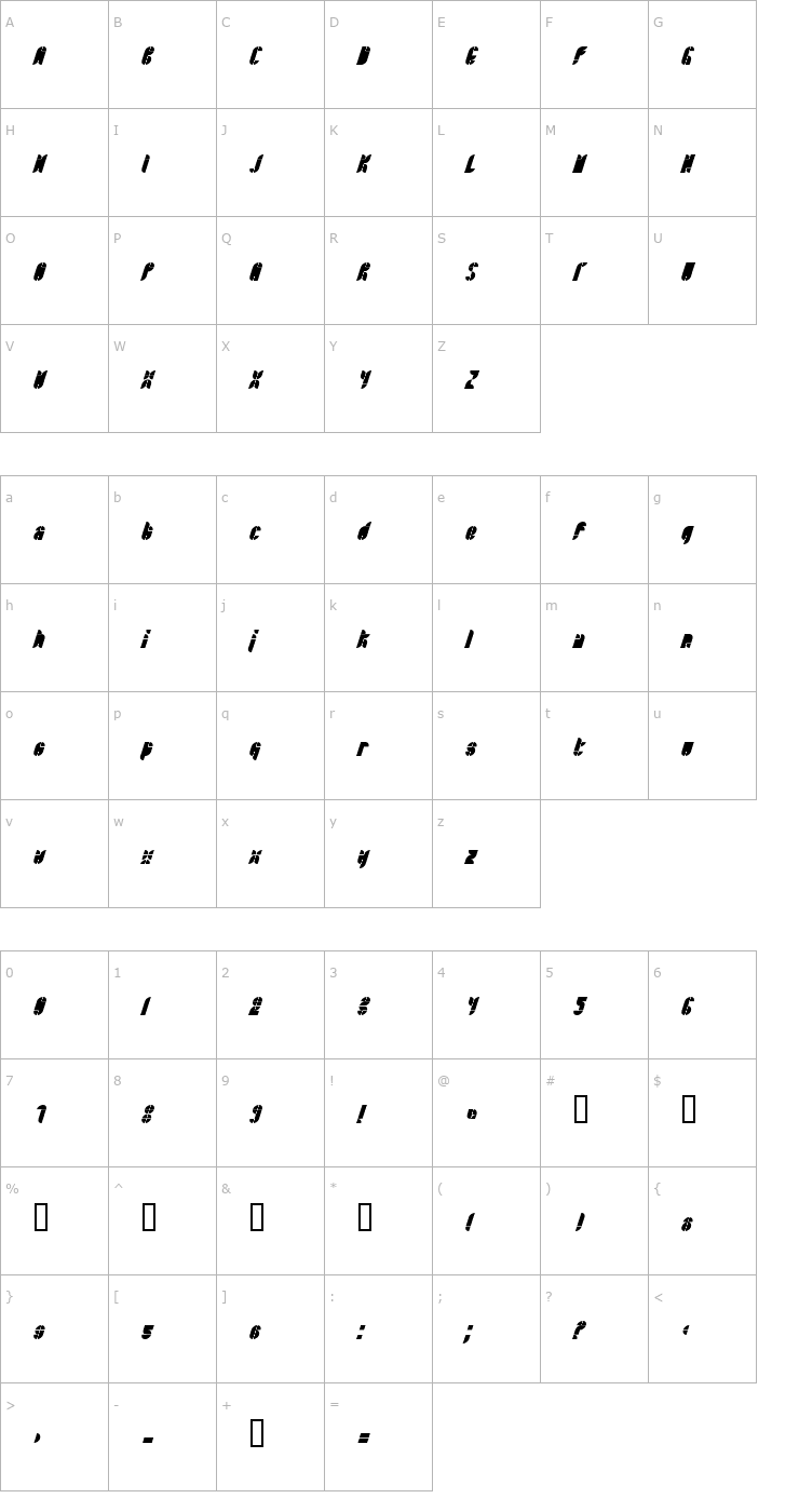 Character Map Bath BlackItalic Font