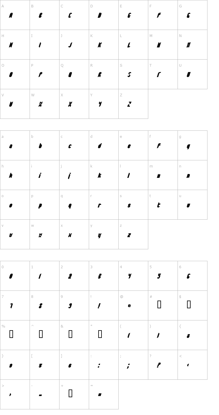 Character Map Bath HeavyItalic Font