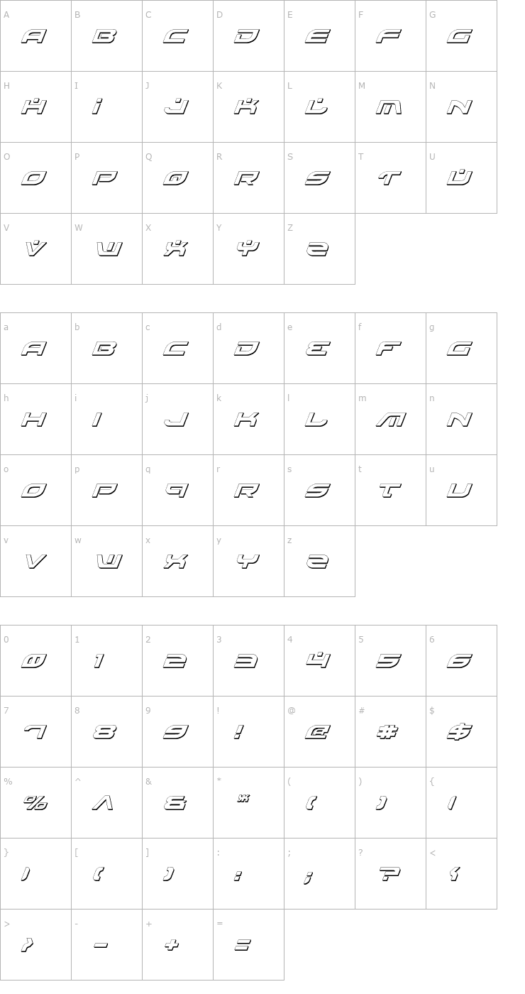 Character Map Battlefield Shadow Italic Font