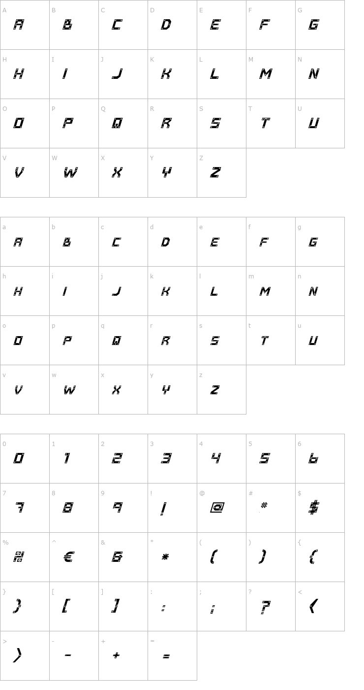 Character Map Baumarkt Italic Font