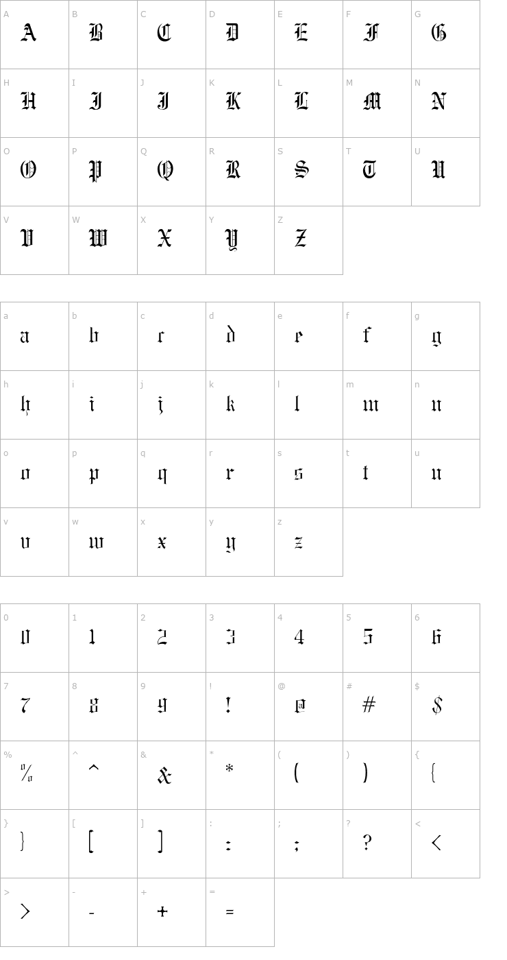 Character Map Baxter Font