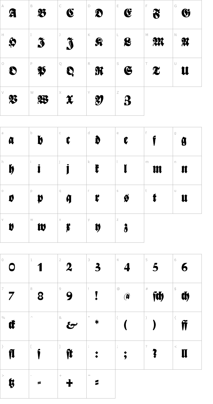 Character Map Bayreuth Font
