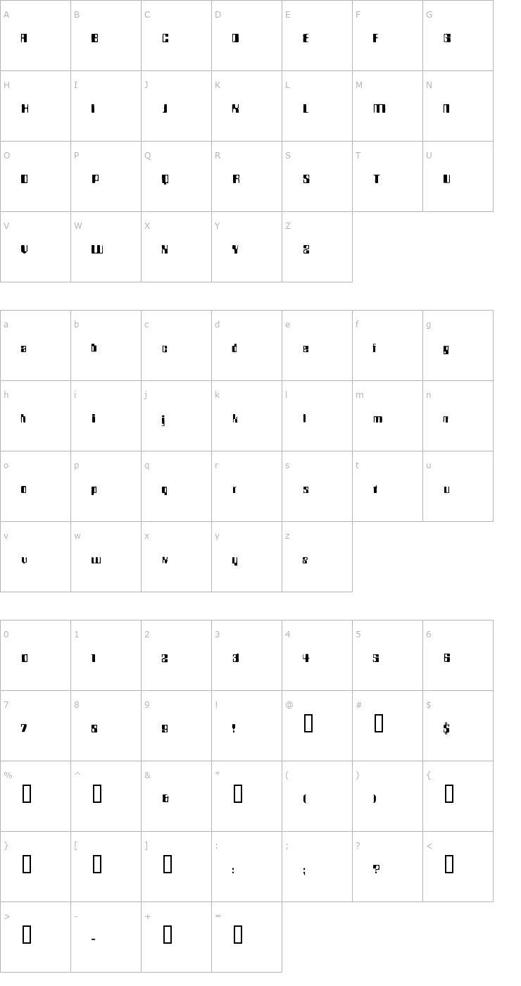 Character Map BD Rocket 70 Font