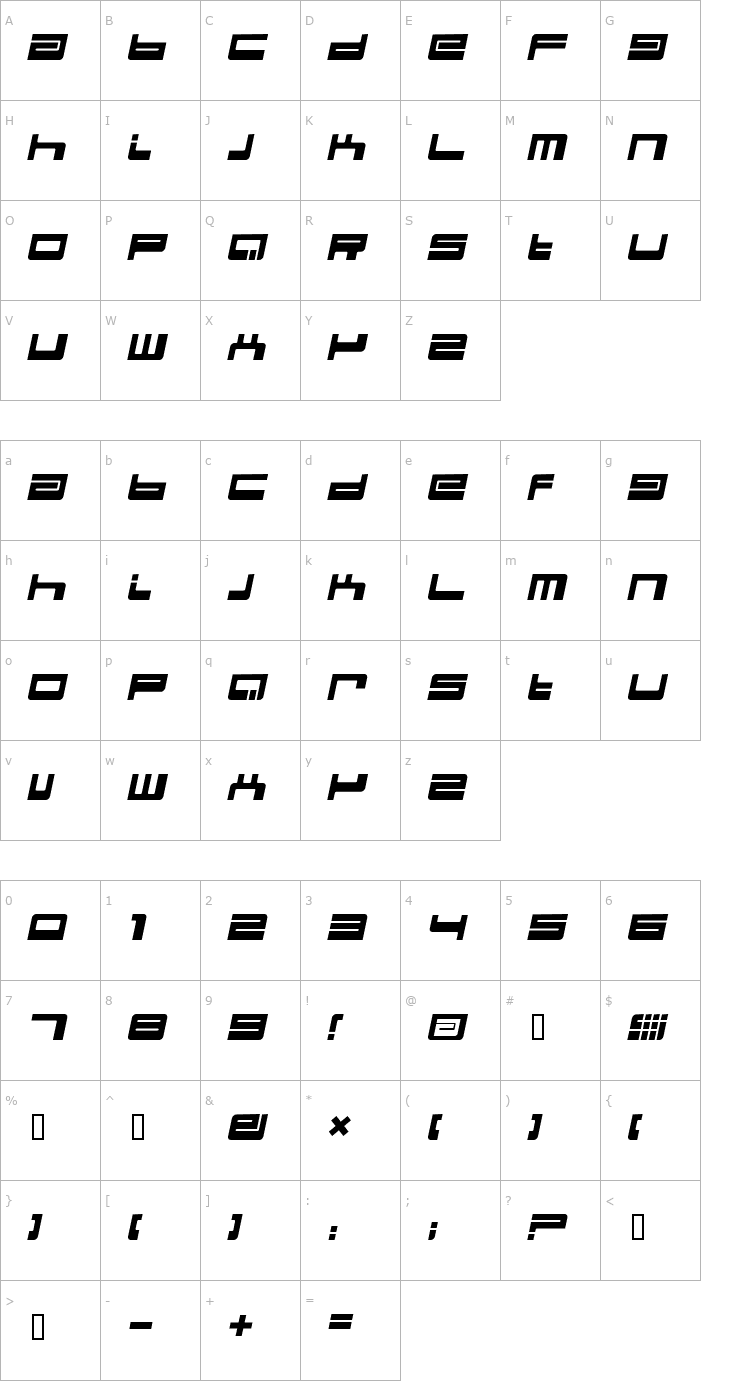 Character Map BDEject Italic Font