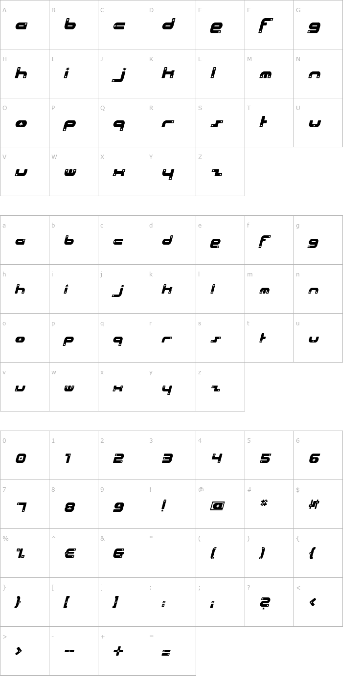 Character Map Beach House Stars Italic Font