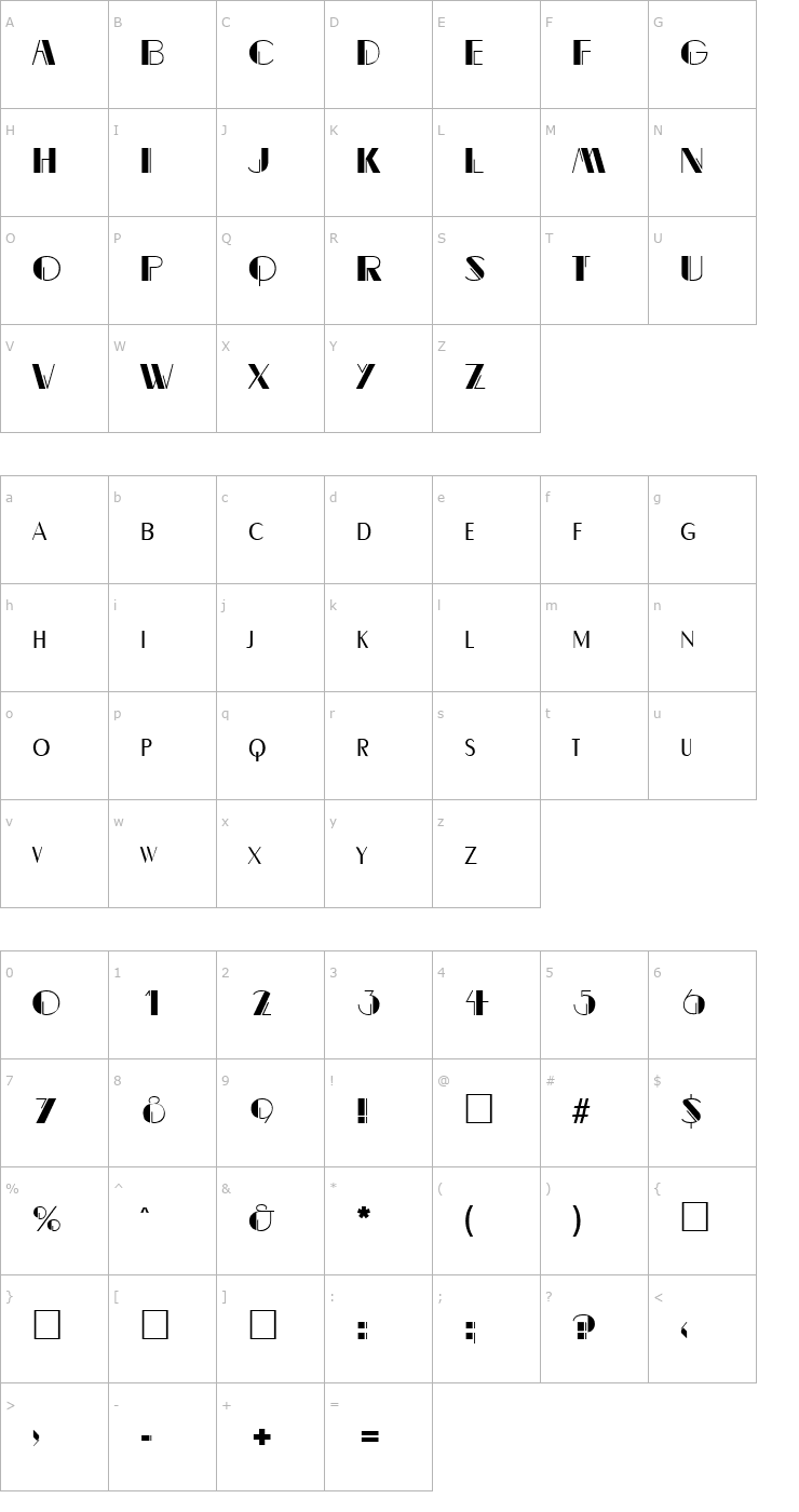 Character Map BealeVarigated Regular Font