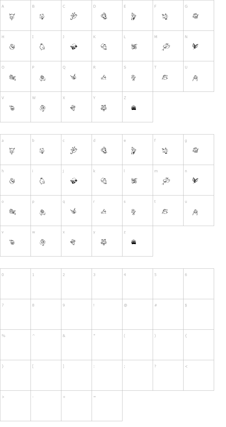Character Map Bearpaw Bats Font
