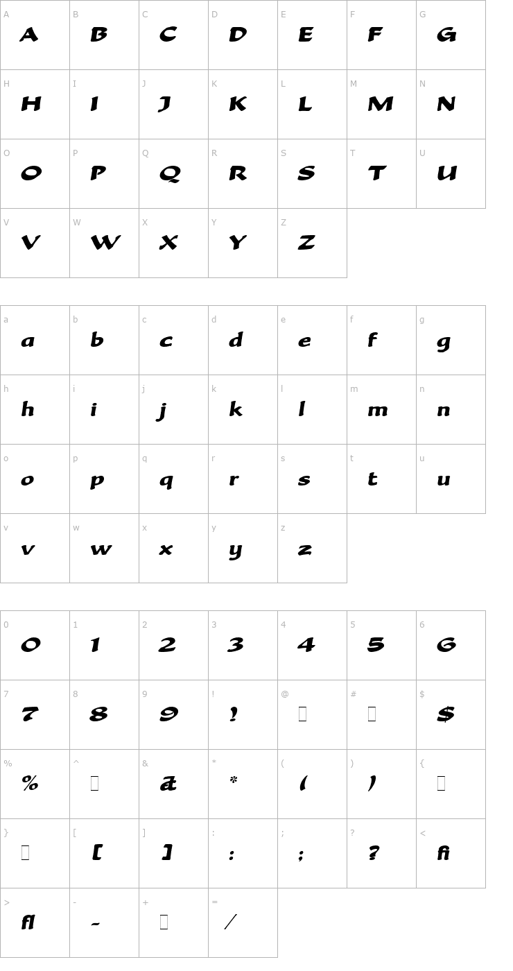 Character Map Becka Script LET Plain1.0 Font