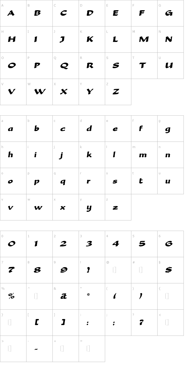 Character Map Becka Script Regular Font