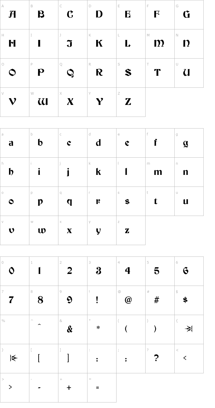 Character Map Becker-Bold OTF Font