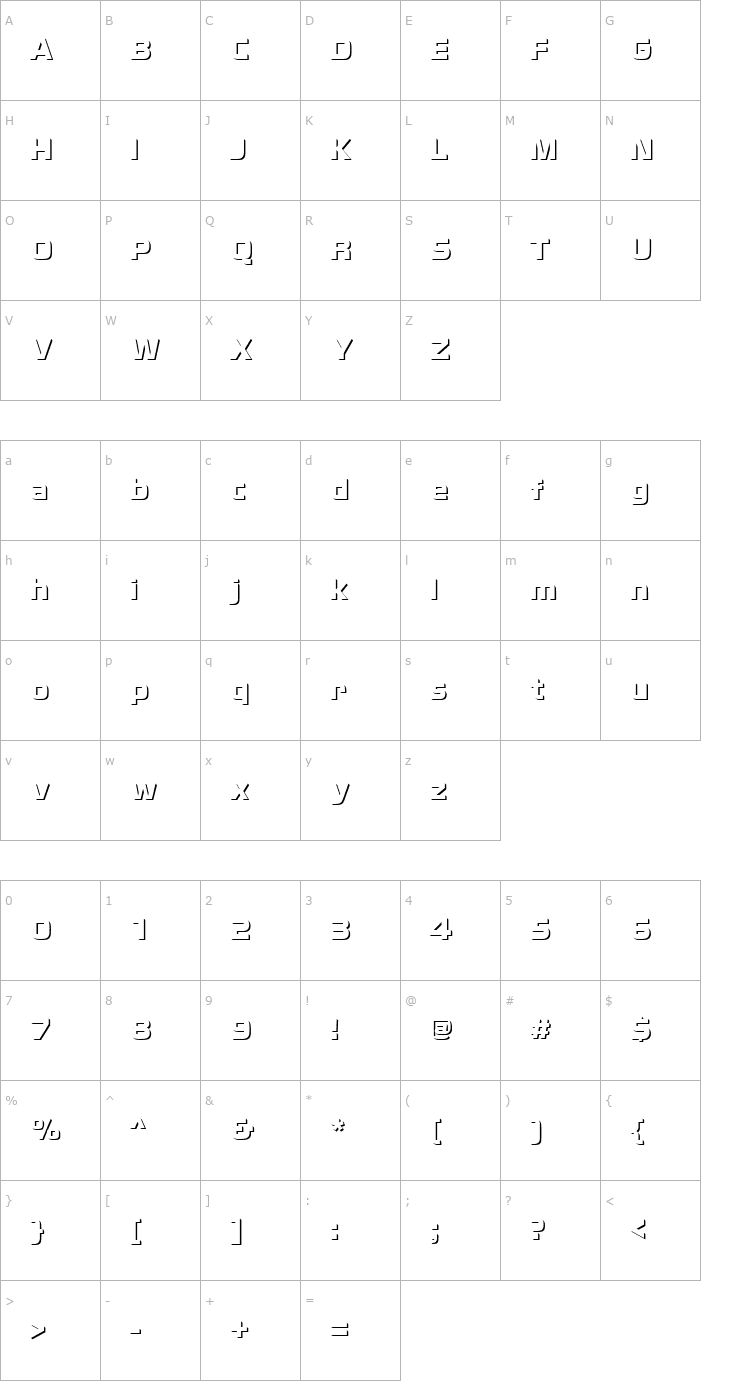 Character Map Becker_Only_Shadow Font