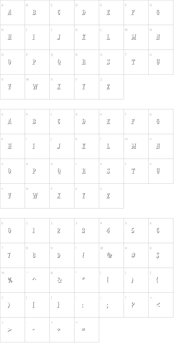 Character Map Becker_Wood_Type_Only_Shadow Font