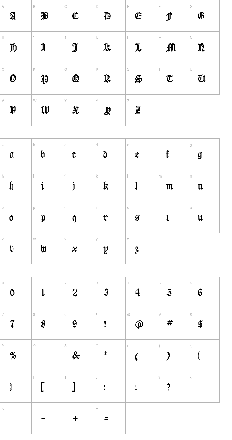 Character Map Bedford Font