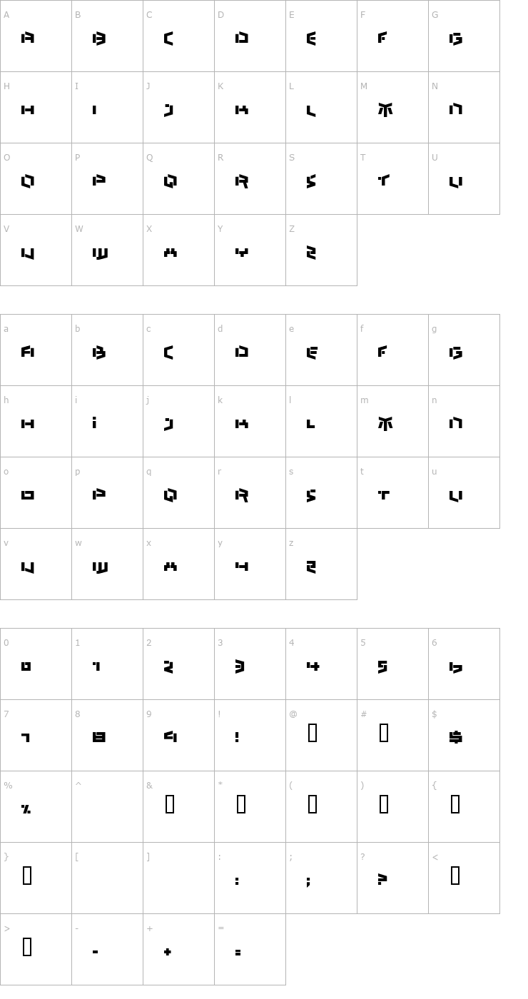 Character Map Bedlam Remix Font