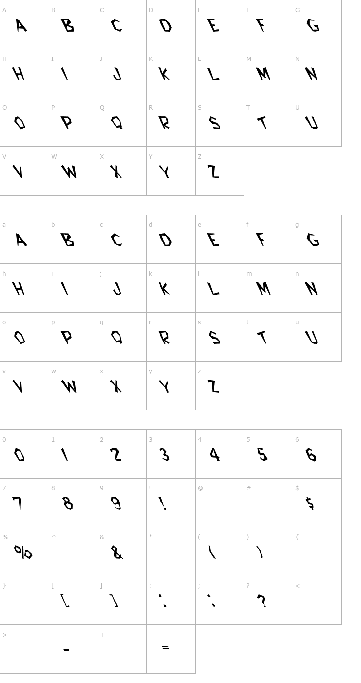 Character Map Bedrock Light Extreme Lefty Font