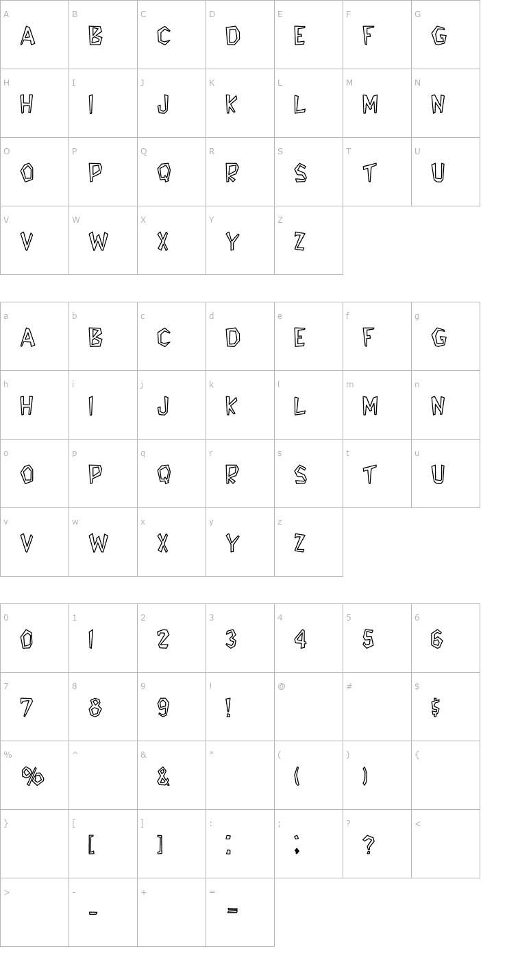 Character Map Bedrock-Light Hollow Bold Font