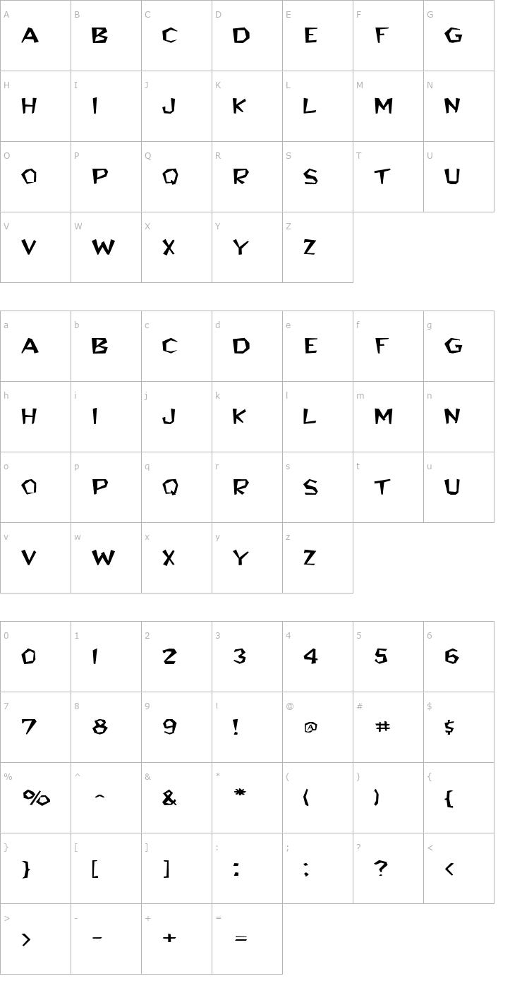 Character Map BedrockWide Regular Font
