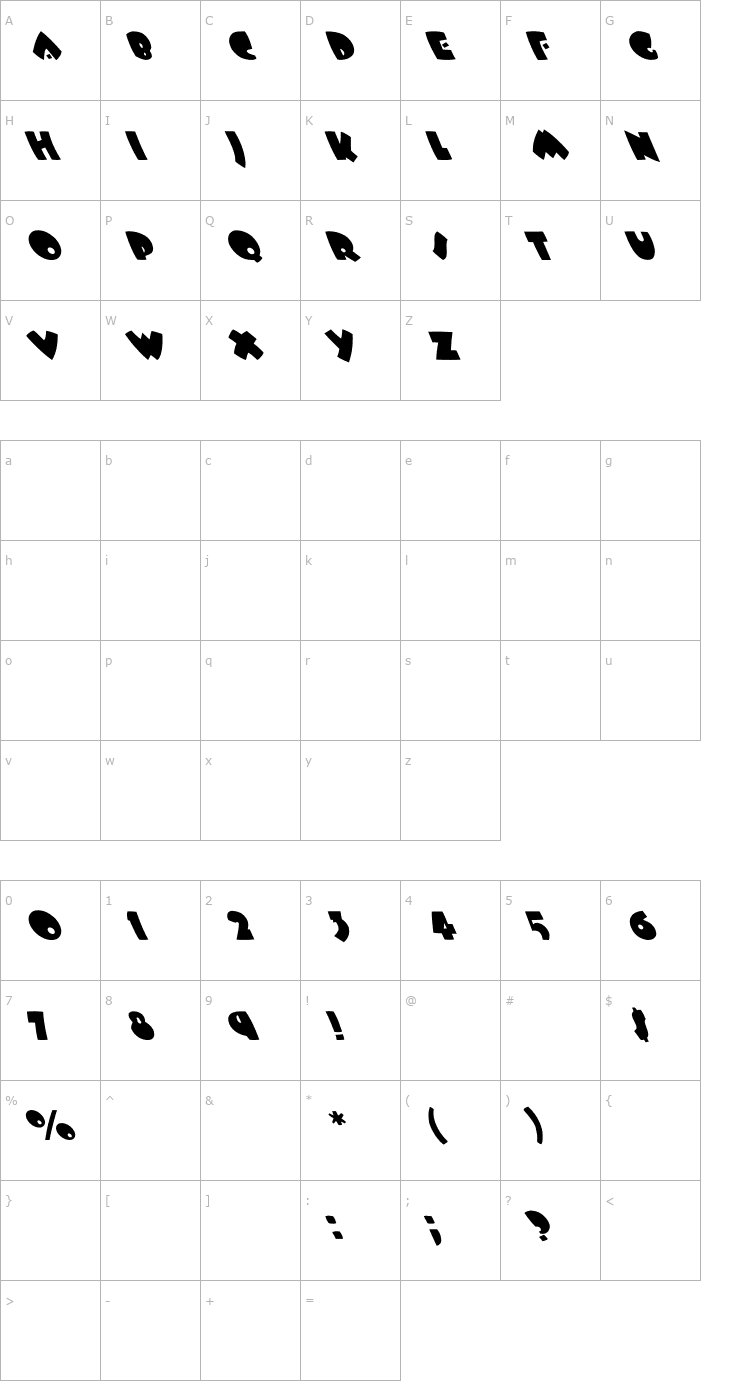 Character Map Bees Wax Extreme Lefty Font