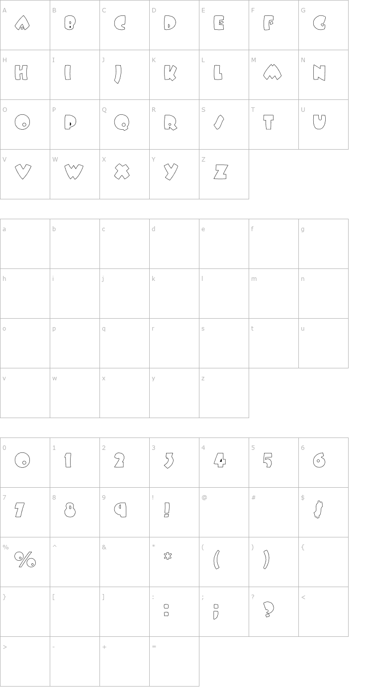 Character Map BeesWax Hollow Font