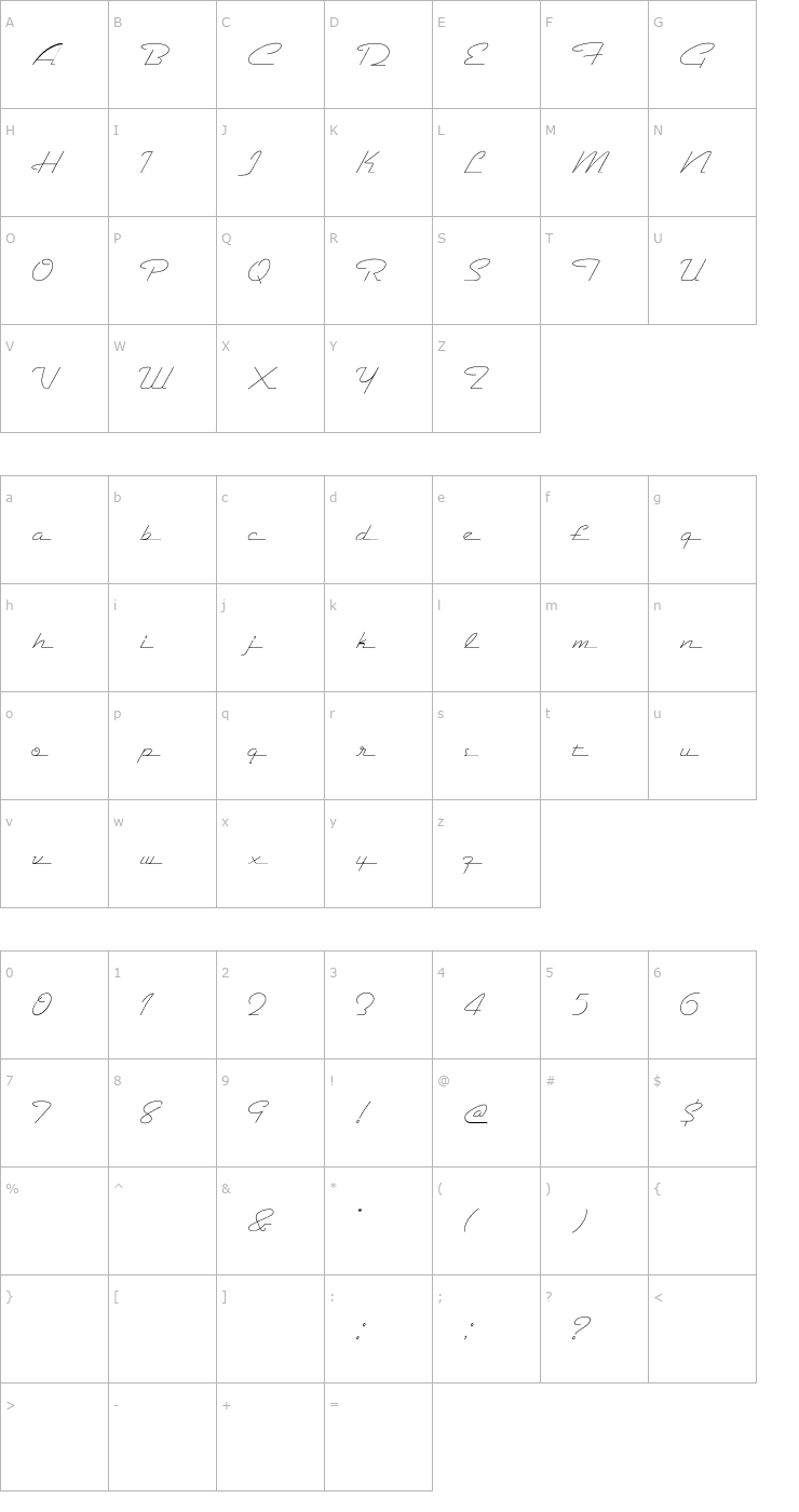 Character Map Belair Light Font