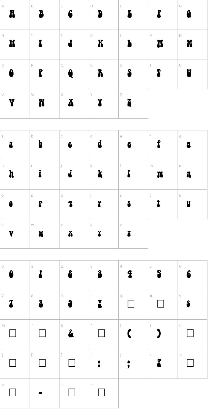Character Map Bell Bottom Laser Font