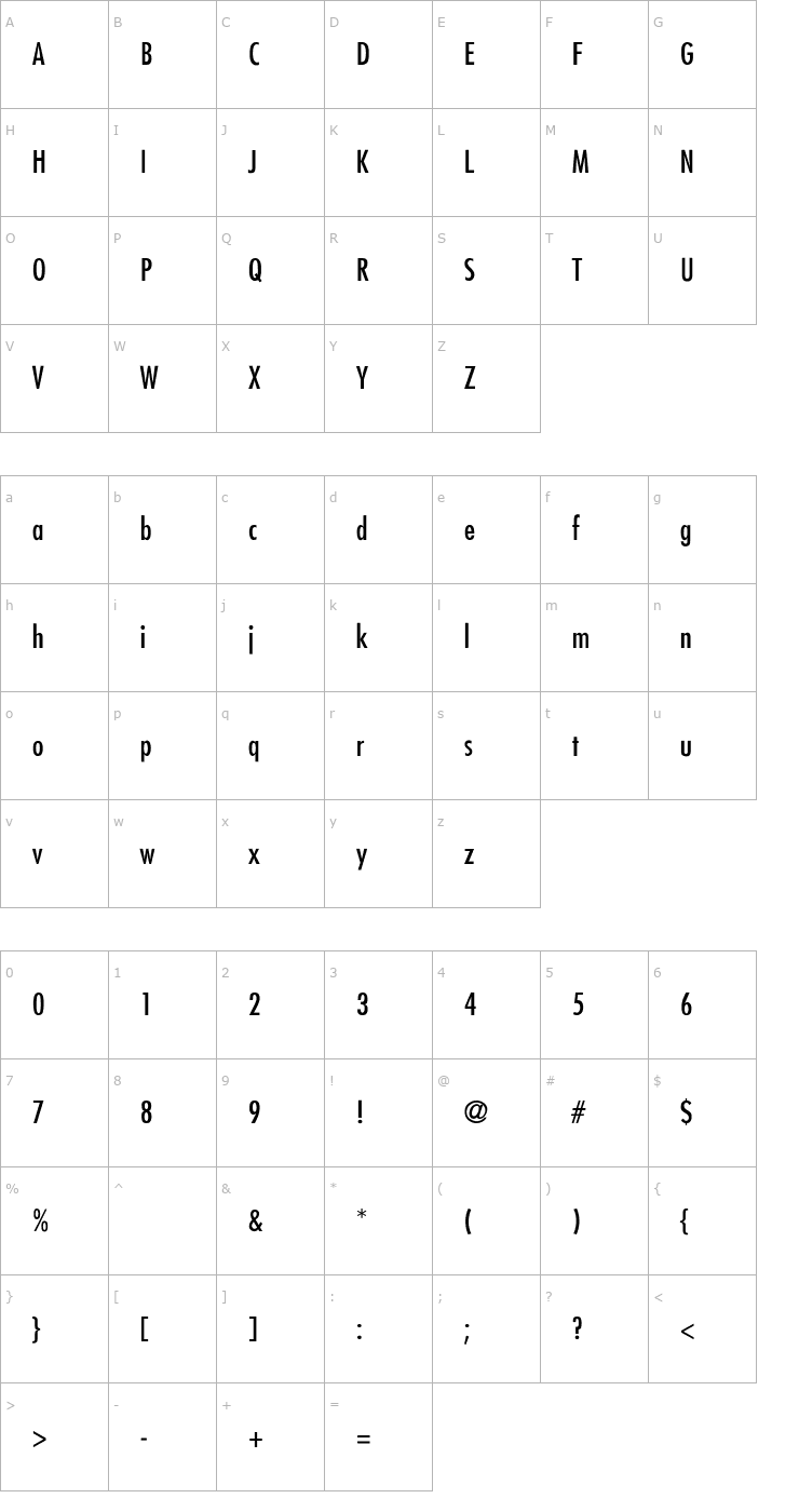 Character Map Belmar-Condensed-Thin Font