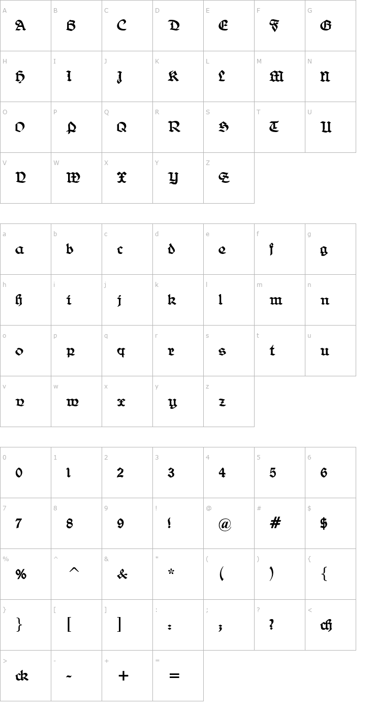 Character Map Belwe Gotisch Font