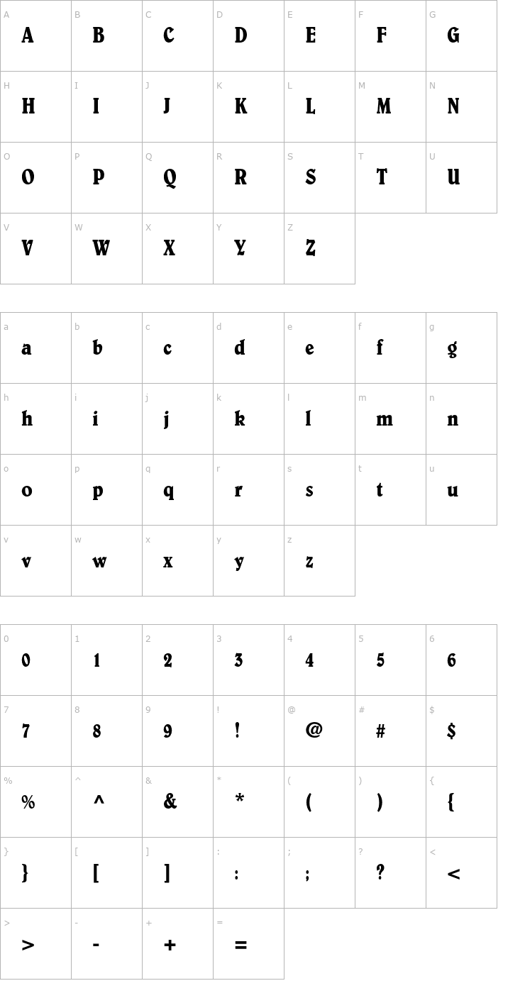 Character Map BelweStd-Condensed Font