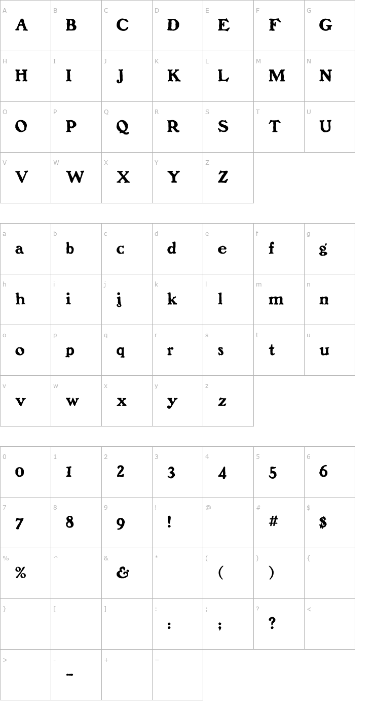 Character Map BenFranklin Font