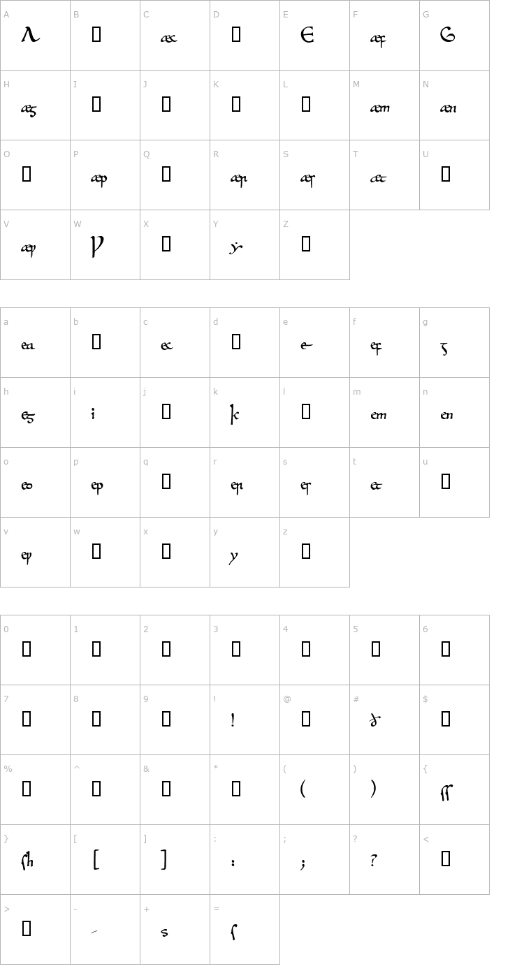 Character Map Beowulf1Alt Font