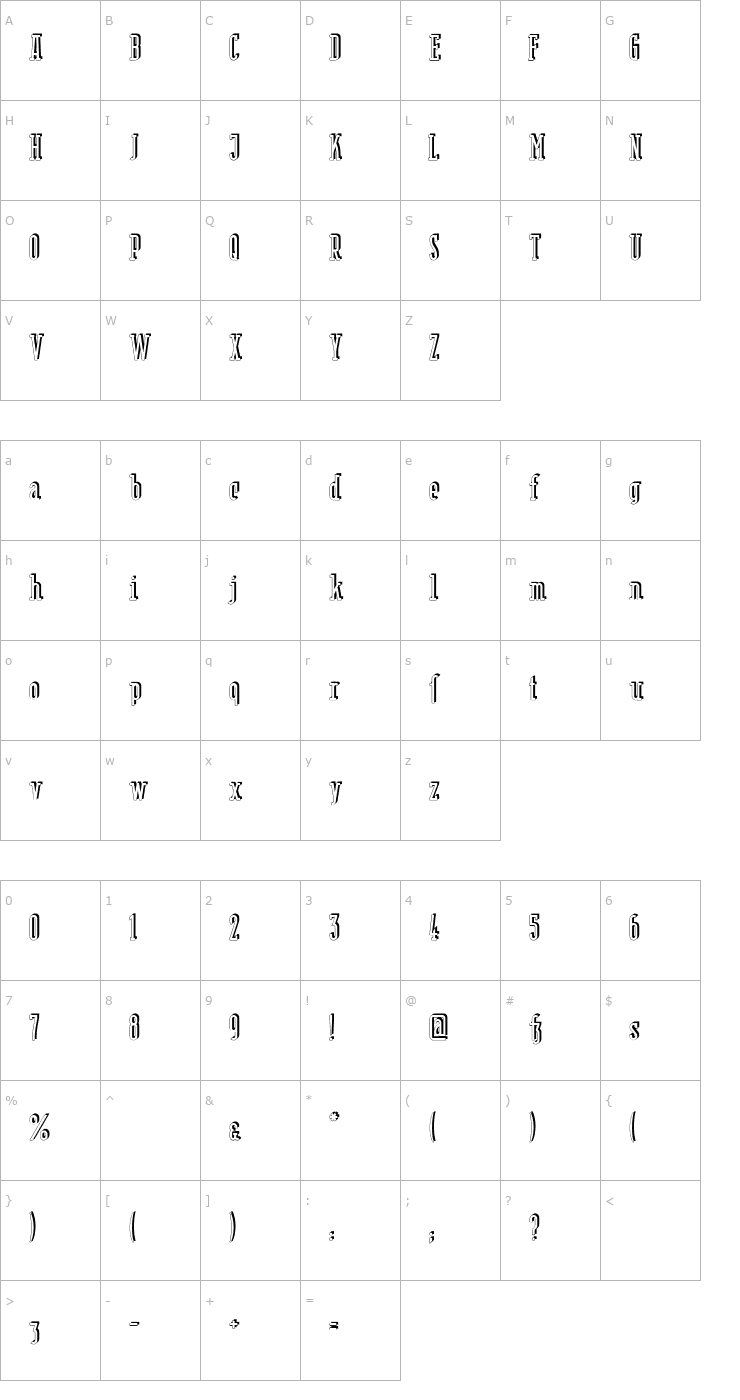 Character Map Berlin Email Serif Shadow Font