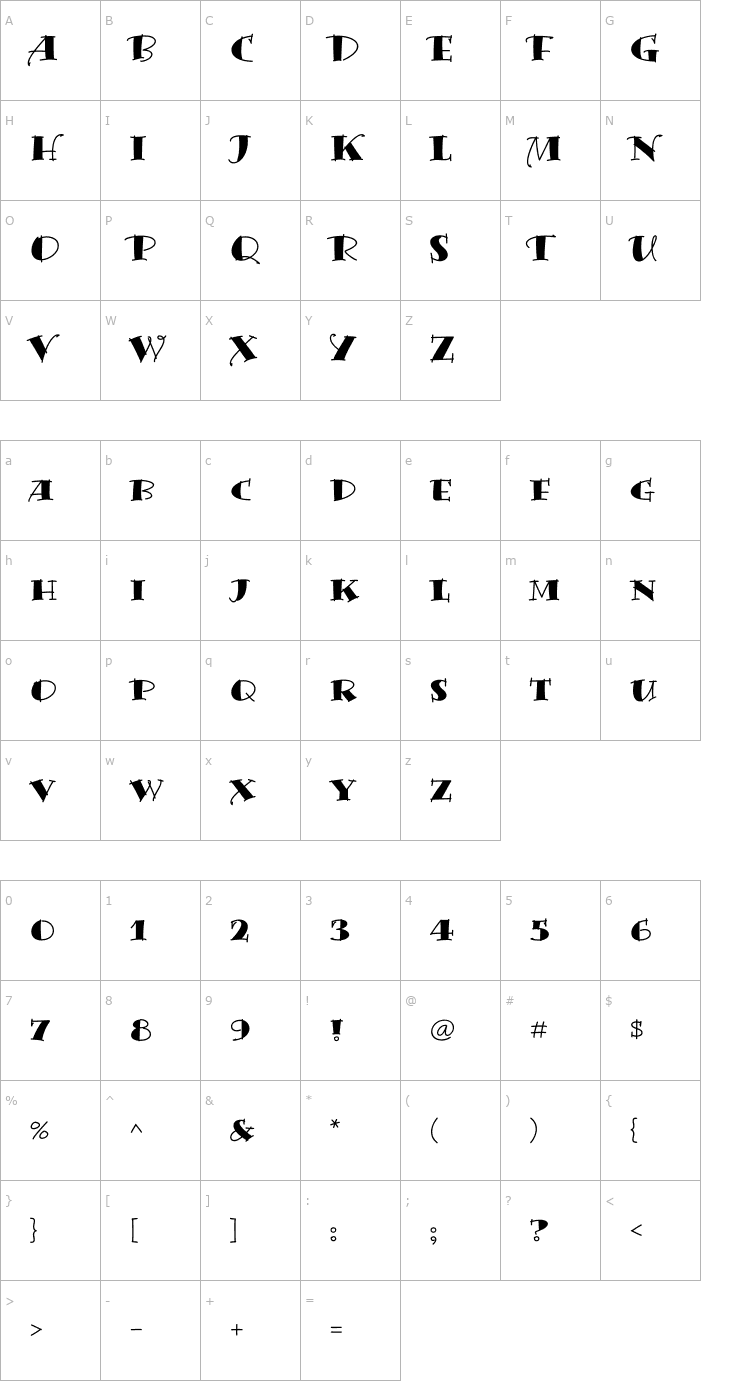 Character Map Bermuda Solid Font