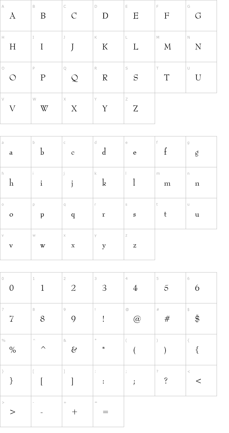 Character Map Bernadette Regular Font