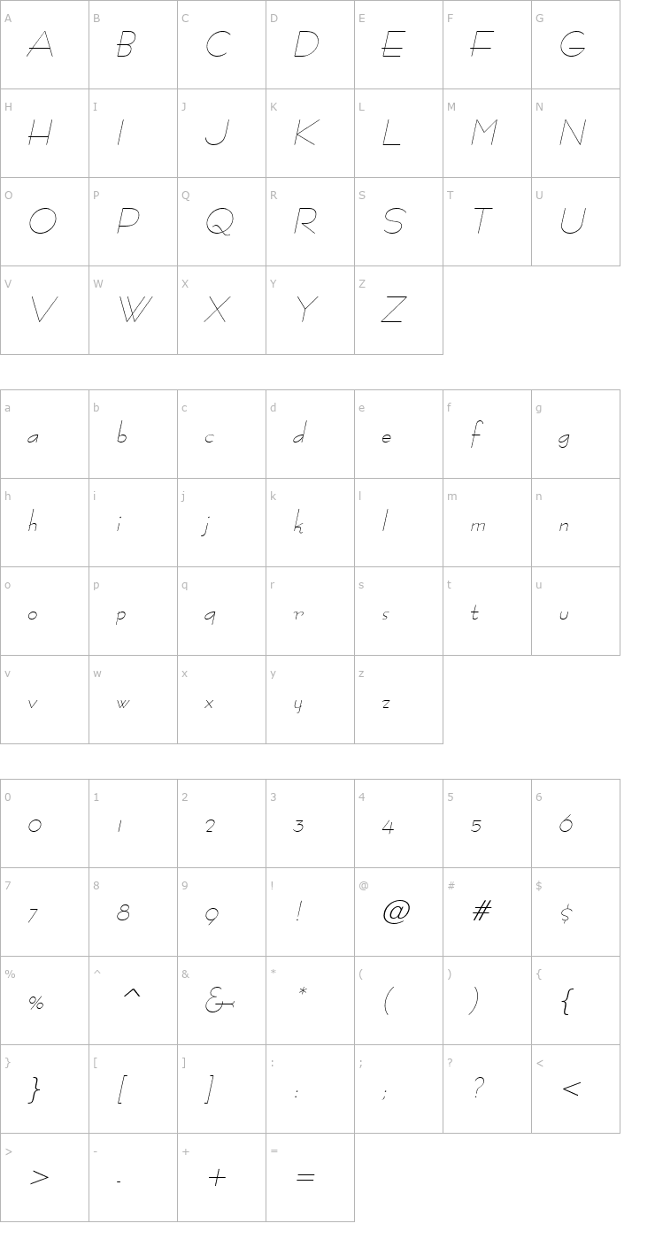 Character Map Bernie Italic Font