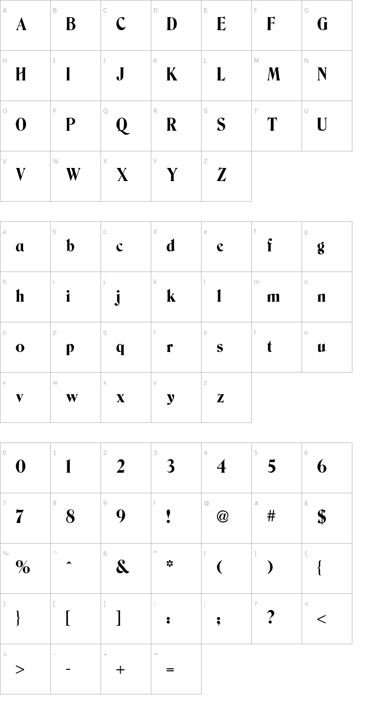 Character Map Berns Font