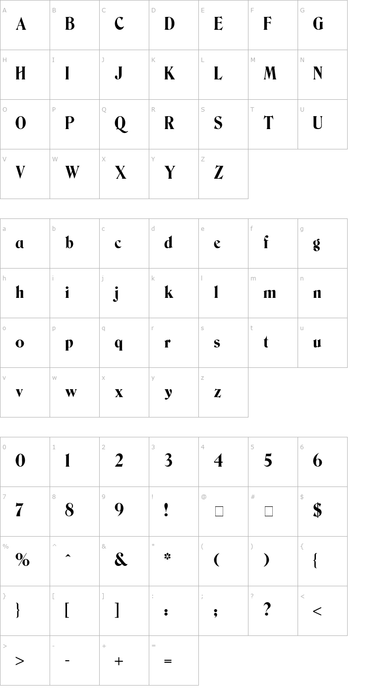 Character Map Berns Normal Font