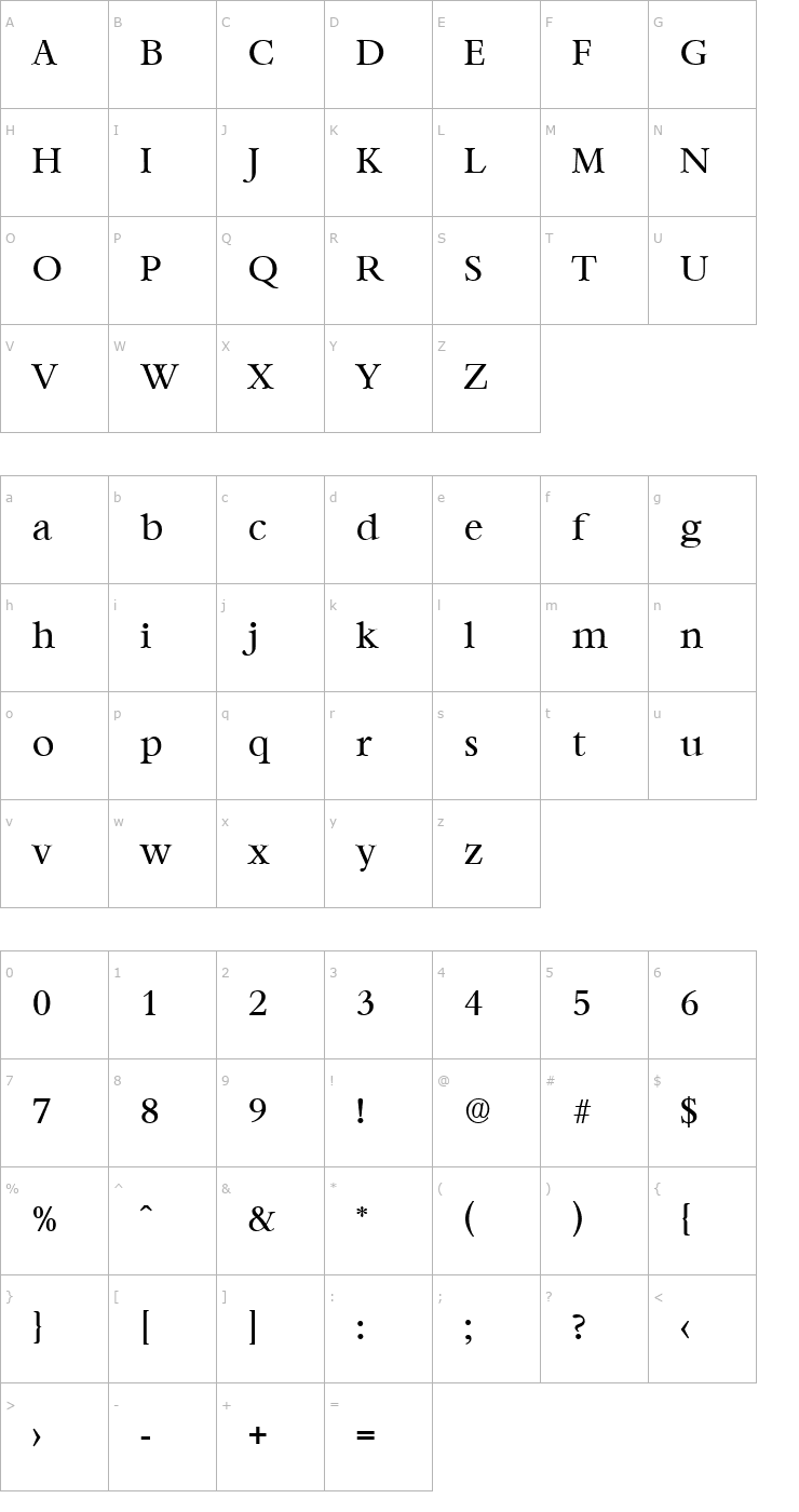 Character Map Bernstein-Regular Font