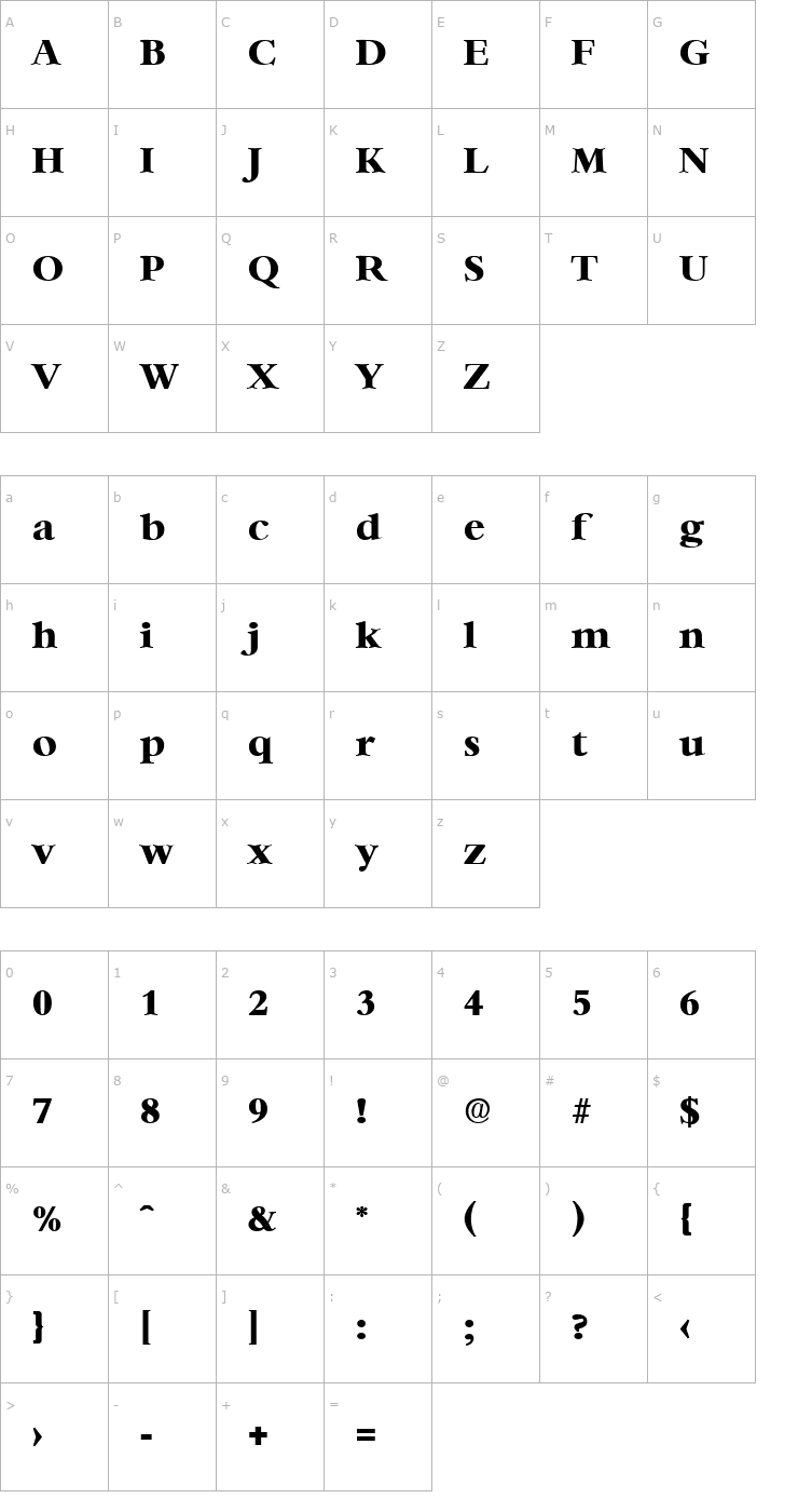 Character Map Bernstein-Serial-ExtraBold-Regular Font
